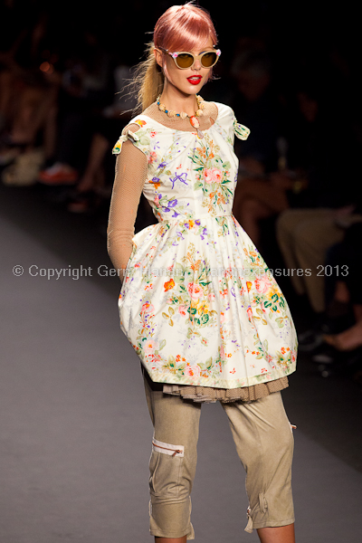 A model on the runway at the Anna Sui SS2013 show during New York Mercedes-Benz.