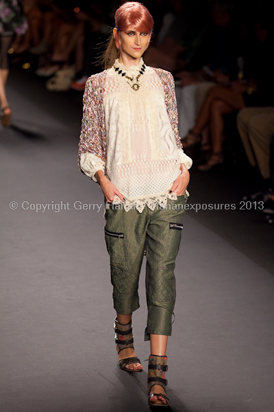 A model on the runway at the Anna Sui SS2013 show during New York Mercedes-Benz.