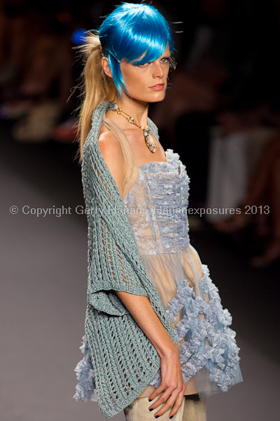 A model on the runway at the Anna Sui SS2013 show during New York Mercedes-Benz.