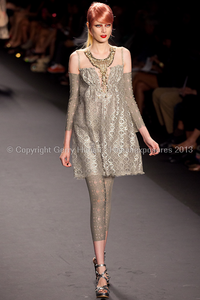 A model on the runway at the Anna Sui SS2013 show during New York Mercedes-Benz.