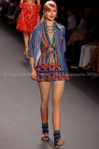 A model on the runway at the Anna Sui SS2013 show during New York Mercedes-Benz.