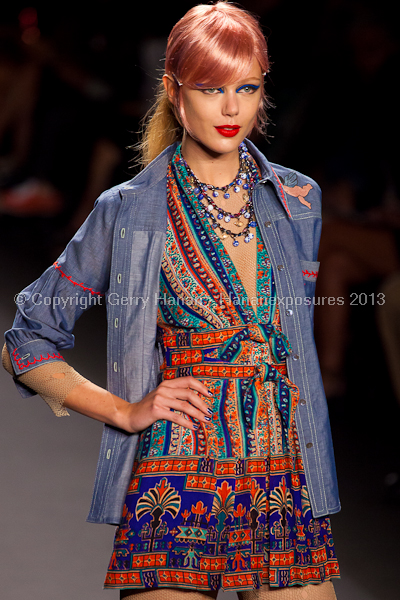 A model on the runway at the Anna Sui SS2013 show during New York Mercedes-Benz.