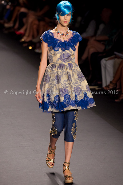 A model on the runway at the Anna Sui SS2013 show during New York Mercedes-Benz.