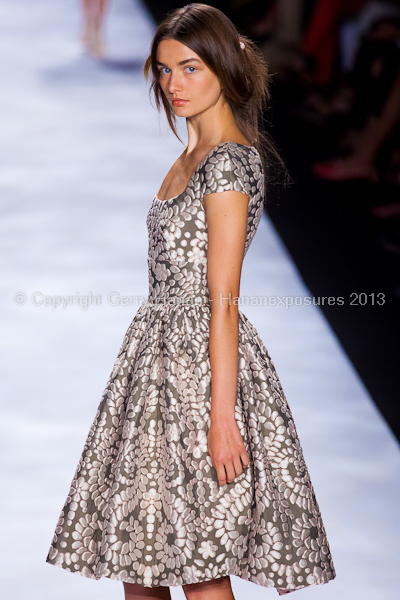 A model on the runway at the Badgley Mischka SS2013 show at New York Mercedes-Benz Fashion Week.