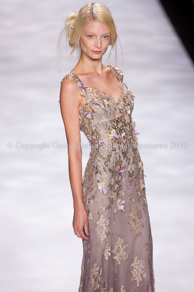 A model on the runway at the Badgley Mischka SS2013 show at New York Mercedes-Benz Fashion Week.