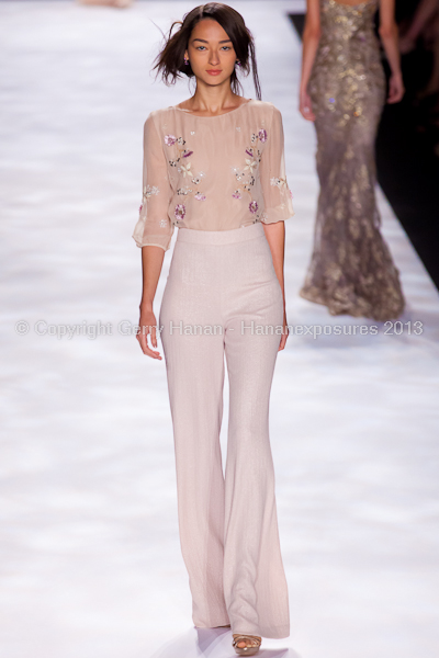 A model on the runway at the Badgley Mischka SS2013 show at New York Mercedes-Benz Fashion Week.