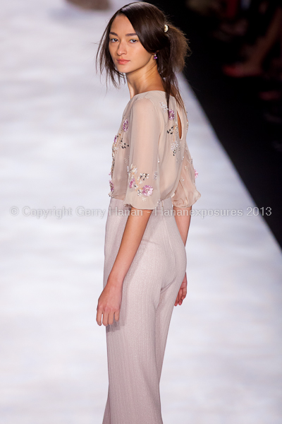 A model on the runway at the Badgley Mischka SS2013 show at New York Mercedes-Benz Fashion Week.