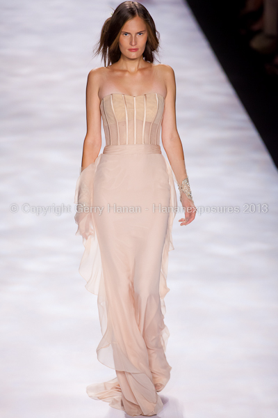 A model on the runway at the Badgley Mischka SS2013 show at New York Mercedes-Benz Fashion Week.