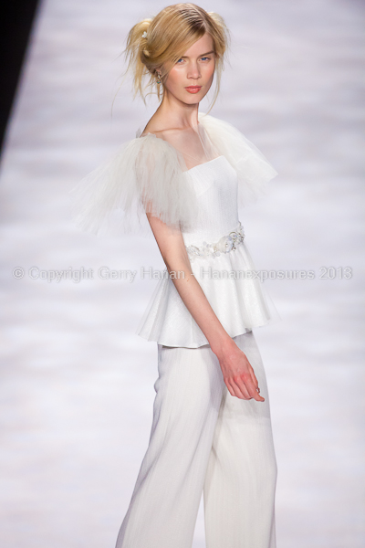 A model on the runway at the Badgley Mischka SS2013 show at New York Mercedes-Benz Fashion Week.