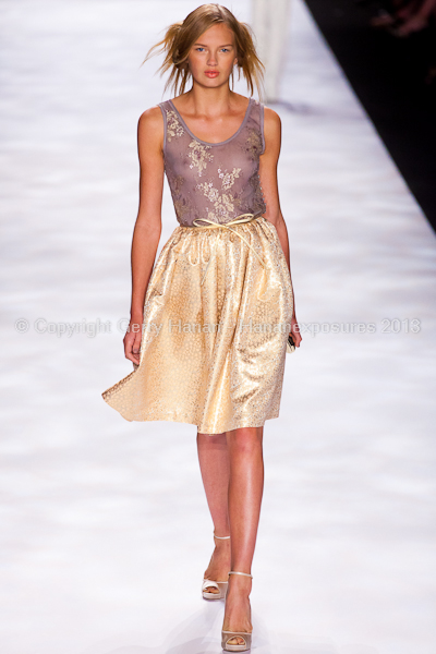 A model on the runway at the Badgley Mischka SS2013 show at New York Mercedes-Benz Fashion Week.