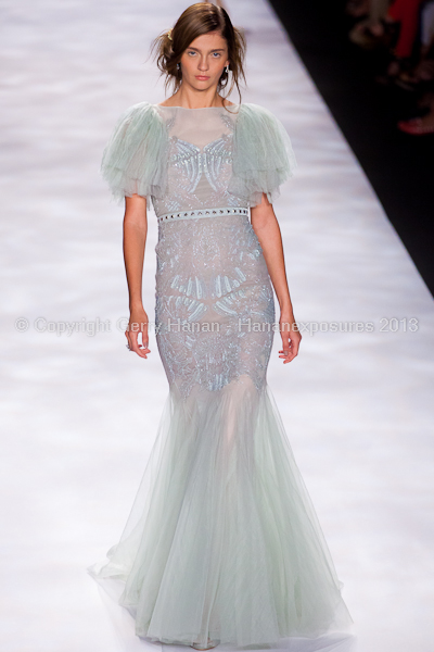 A model on the runway at the Badgley Mischka SS2013 show at New York Mercedes-Benz Fashion Week.