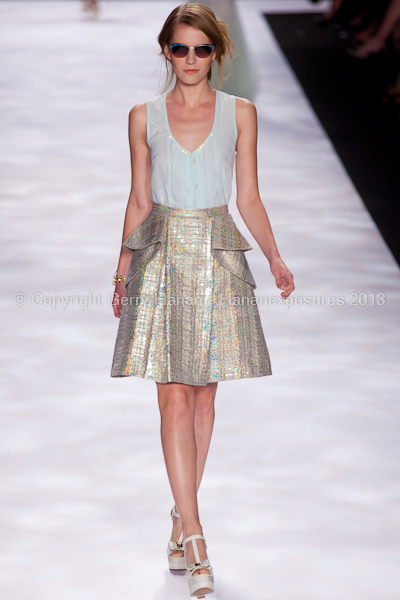 A model on the runway at the Badgley Mischka SS2013 show at New York Mercedes-Benz Fashion Week.