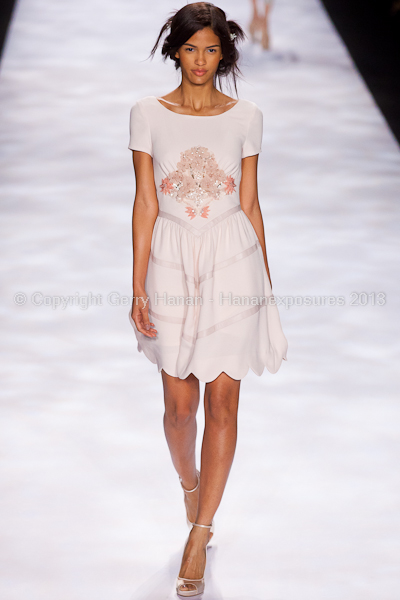 A model on the runway at the Badgley Mischka SS2013 show at New York Mercedes-Benz Fashion Week.