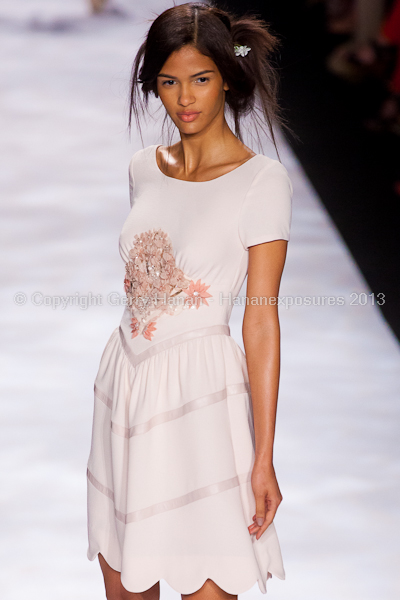 A model on the runway at the Badgley Mischka SS2013 show at New York Mercedes-Benz Fashion Week.