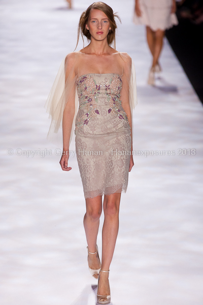 A model on the runway at the Badgley Mischka SS2013 show at New York Mercedes-Benz Fashion Week.