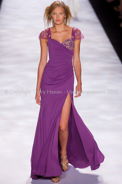 A model on the runway at the Badgley Mischka SS2013 show at New York Mercedes-Benz Fashion Week.