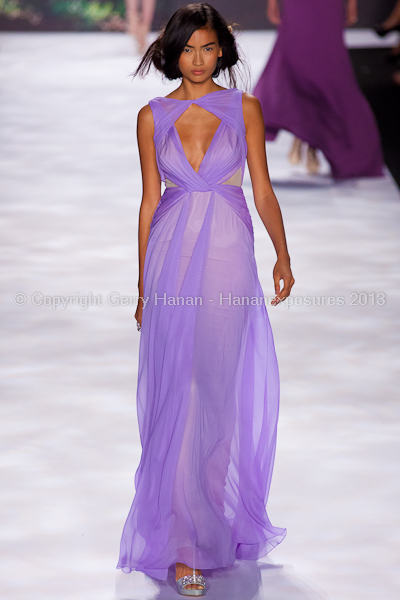 A model on the runway at the Badgley Mischka SS2013 show at New York Mercedes-Benz Fashion Week.