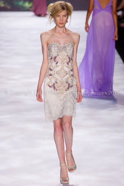 A model on the runway at the Badgley Mischka SS2013 show at New York Mercedes-Benz Fashion Week.