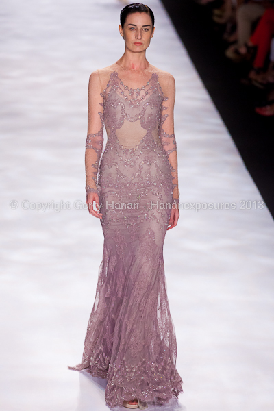 A model on the runway at the Badgley Mischka SS2013 show at New York Mercedes-Benz Fashion Week.