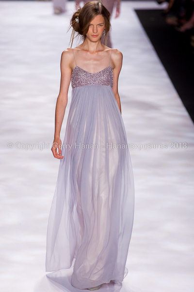 A model on the runway at the Badgley Mischka SS2013 show at New York Mercedes-Benz Fashion Week.