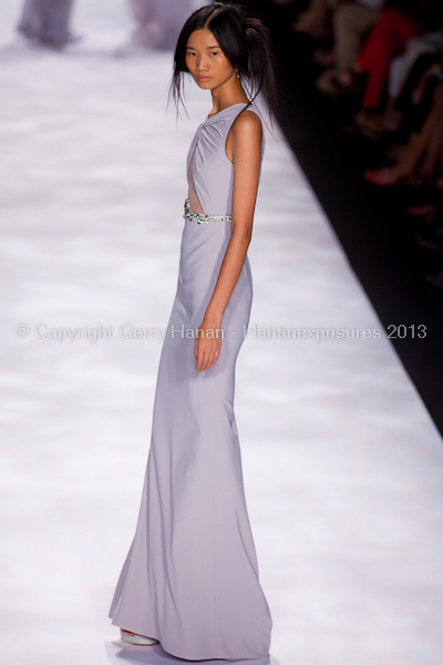 A model on the runway at the Badgley Mischka SS2013 show at New York Mercedes-Benz Fashion Week.