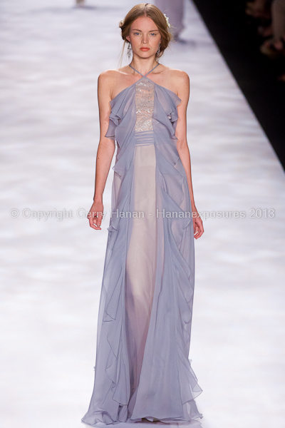 A model on the runway at the Badgley Mischka SS2013 show at New York Mercedes-Benz Fashion Week.