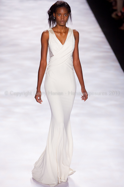 A model on the runway at the Badgley Mischka SS2013 show at New York Mercedes-Benz Fashion Week.