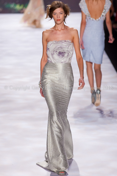 A model on the runway at the Badgley Mischka SS2013 show at New York Mercedes-Benz Fashion Week.