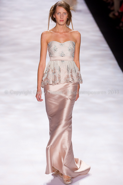 A model on the runway at the Badgley Mischka SS2013 show at New York Mercedes-Benz Fashion Week.