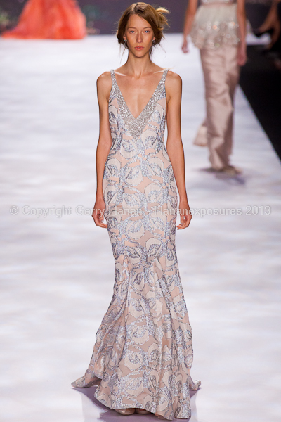 A model on the runway at the Badgley Mischka SS2013 show at New York Mercedes-Benz Fashion Week.