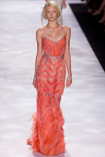 A model on the runway at the Badgley Mischka SS2013 show at New York Mercedes-Benz Fashion Week.