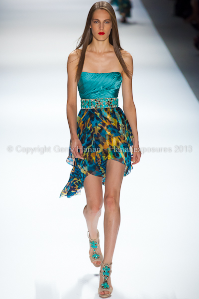 A model on the runway at the Carlos Miele SS2013 show at New York Mercedes-Benz Fashion Week.