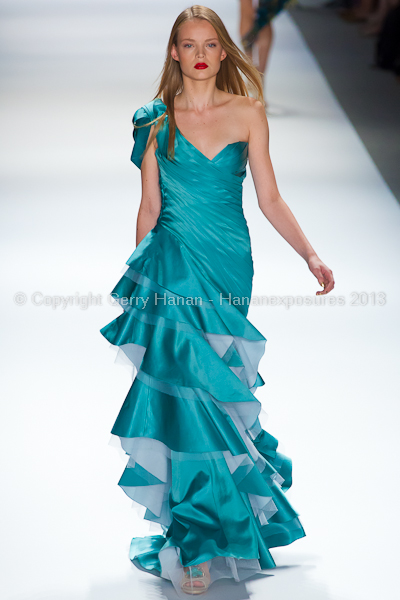 A model on the runway at the Carlos Miele SS2013 show at New York Mercedes-Benz Fashion Week.