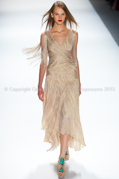 A model on the runway at the Carlos Miele SS2013 show at New York Mercedes-Benz Fashion Week.