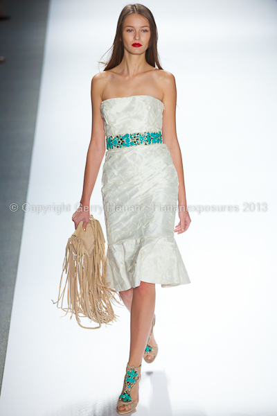 A model on the runway at the Carlos Miele SS2013 show at New York Mercedes-Benz Fashion Week.