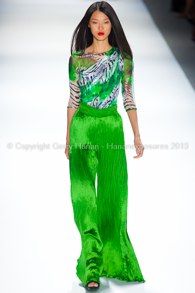 A model on the runway at the Carlos Miele SS2013 show at New York Mercedes-Benz Fashion Week.