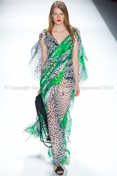 A model on the runway at the Carlos Miele SS2013 show at New York Mercedes-Benz Fashion Week.