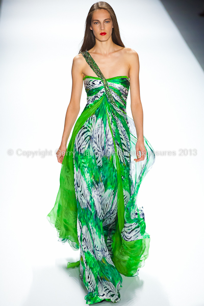 A model on the runway at the Carlos Miele SS2013 show at New York Mercedes-Benz Fashion Week.