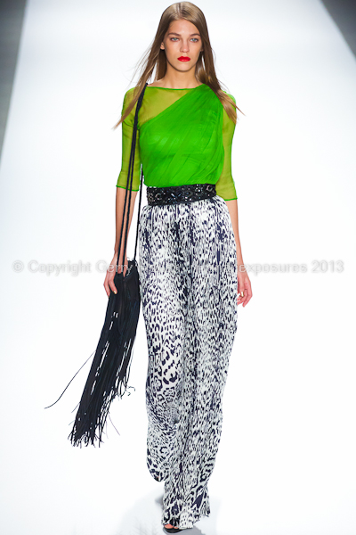 A model on the runway at the Carlos Miele SS2013 show at New York Mercedes-Benz Fashion Week.