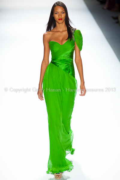 A model on the runway at the Carlos Miele SS2013 show at New York Mercedes-Benz Fashion Week.