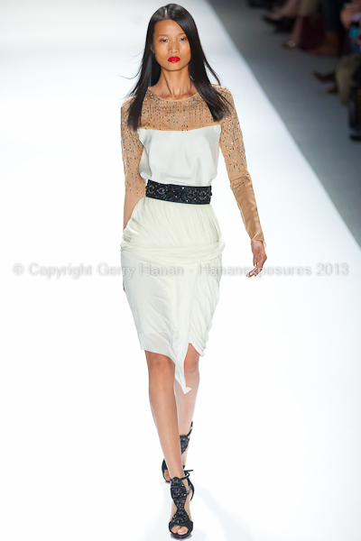 A model on the runway at the Carlos Miele SS2013 show at New York Mercedes-Benz Fashion Week.