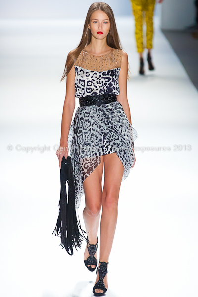 A model on the runway at the Carlos Miele SS2013 show at New York Mercedes-Benz Fashion Week.