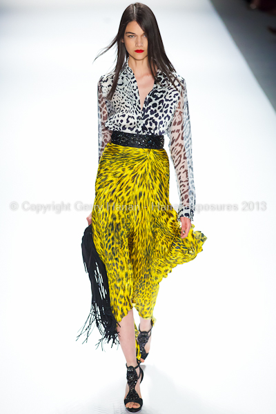 A model on the runway at the Carlos Miele SS2013 show at New York Mercedes-Benz Fashion Week.