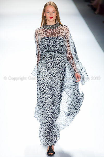 A model on the runway at the Carlos Miele SS2013 show at New York Mercedes-Benz Fashion Week.