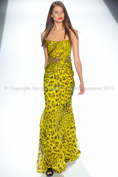 A model on the runway at the Carlos Miele SS2013 show at New York Mercedes-Benz Fashion Week.