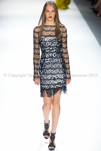 A model on the runway at the Carlos Miele SS2013 show at New York Mercedes-Benz Fashion Week.