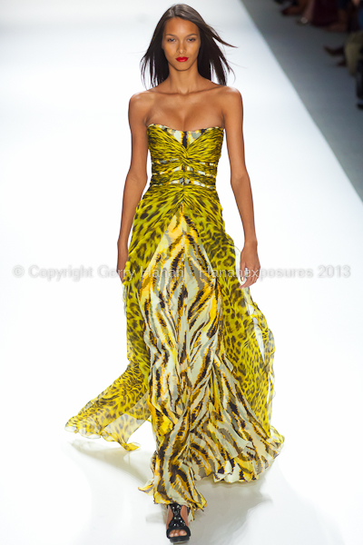 A model on the runway at the Carlos Miele SS2013 show at New York Mercedes-Benz Fashion Week.