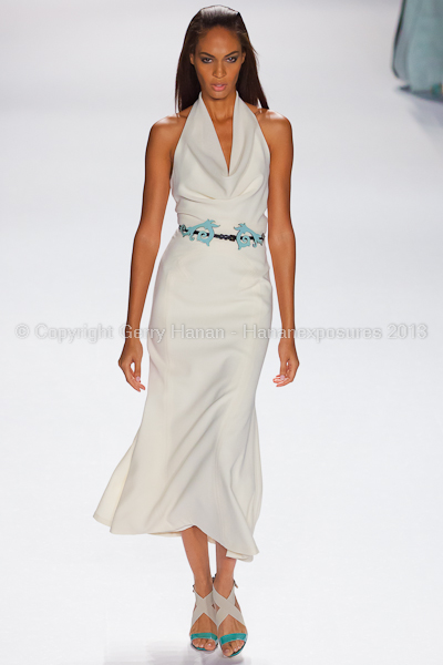 A model on the runway at the Carolina Herrera SS2013 show at New York Mercedes-Benz Fashion Week.