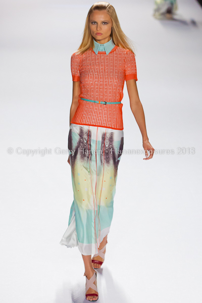 A model on the runway at the Carolina Herrera SS2013 show at New York Mercedes-Benz Fashion Week.