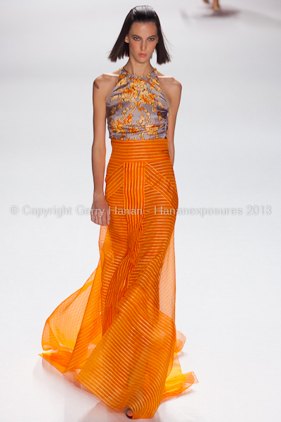 A model on the runway at the Carolina Herrera SS2013 show at New York Mercedes-Benz Fashion Week.